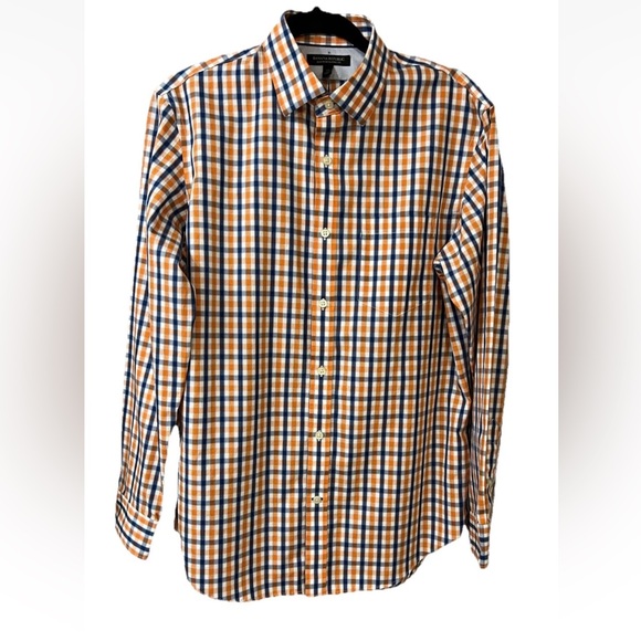 Banana Republic Non Iron Classic Fit Orange Blue Plaid Button Down Shirt Sz M - Picture 1 of 8